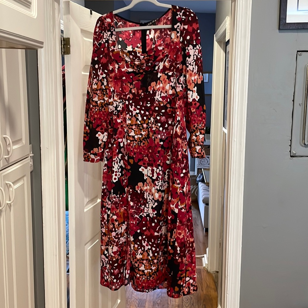 New Girl in Mind Long Sleeve Patterned Pink/Red Dress, Light Fabric UK 12 US 8